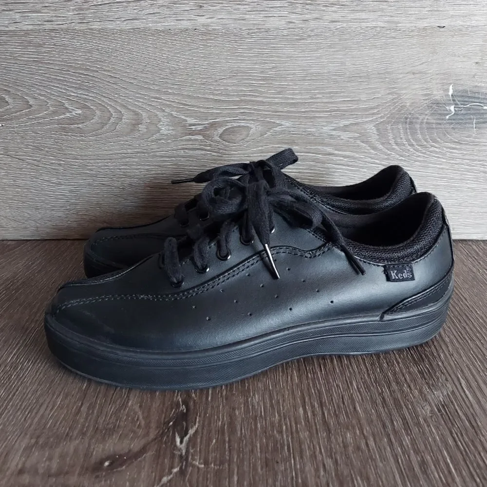 Keds Women's Leather Lace Up Black Sneaker Shoe Size 6
